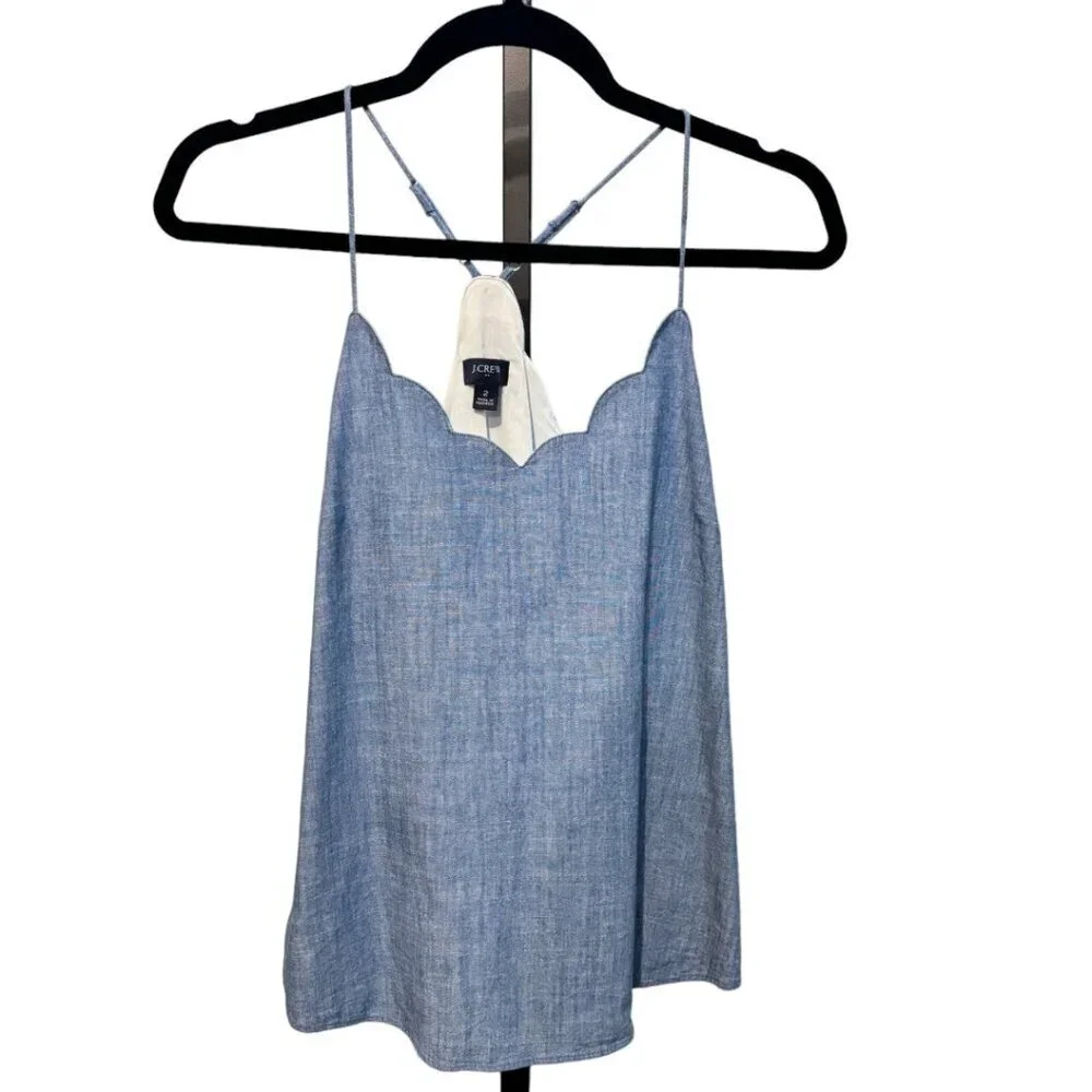 J. Crew Chambray Scalloped Halter Top Blue